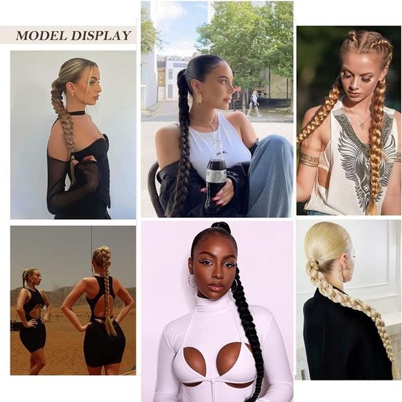 Long Braided Ponytail Extension with Hair Tie 32 Inches Straight Wrap - Picture 8 of 8
